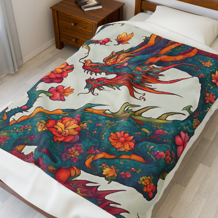 JAPANESE FLORAL DRAGON Blanket - Traditional Asian Art Plush Throw