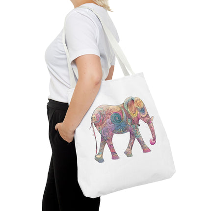 Elephant Lovers Tote | Majestic Color Pattern Custom Grocery Bag | Animal Gift Office Travel Carrier | Wild Woodland Business Traveler