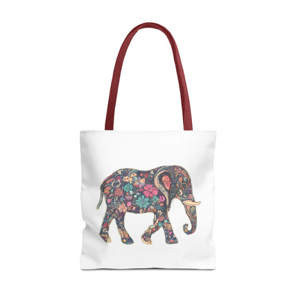 Flower Elephant Lovers Tote | Majestic Color Pattern Custom Grocery Bag | Animal Gift Office Laptop Travel | Wild Safari Business Traveler