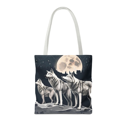 Moon Wolves Tote | Night Sky Mountain Wolf Pack Grocery Bag | Laptop & Book Carrier | Home Office Wooded Wild Dogs Travel Overnight Gift