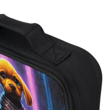 Neon Puppy Warrior Lunch Bag Box, Boys and Girls Glowing Waterfall Cavern School Tote, Armored Cosmic Dog Cave Canine Insulated Bag
