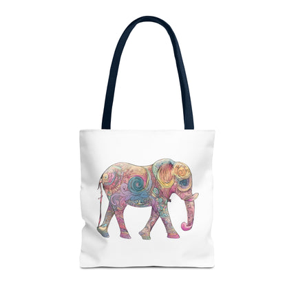 Elephant Lovers Tote | Majestic Color Pattern Custom Grocery Bag | Animal Gift Office Travel Carrier | Wild Woodland Business Traveler