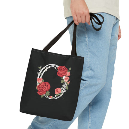 Custom Letter Personalized Tote | Rose Flowered Grocery Travel Bag | Floral Print Roses Office Laptop & Books or Exercise Overnight Carrier
