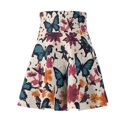 Butterfly Flower Pattern Skater Skirt | Floral Blue Women's Summer Wear |