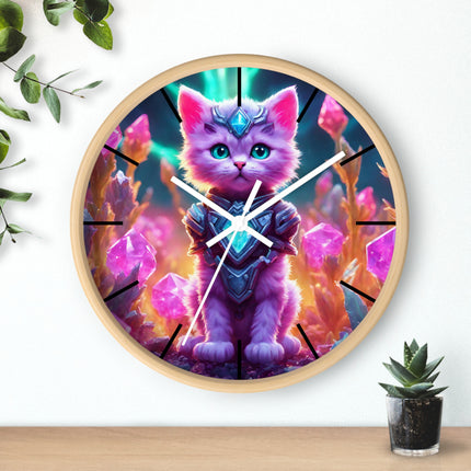 COSMIC CRYSTAL CAT GUARDIAN Wall Clock - Neon Fantasy Cave Decor