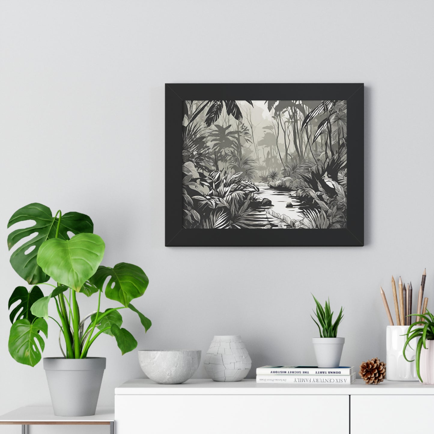 Wall Decor, Jungle Scene, Framed Wall Hanging, Black Shadow Print, Nature Scene Picture, Living Room Poster, Office Scenery