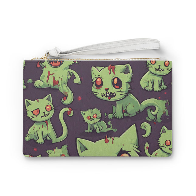 Zombie Cat Clutch Bag, Undead Brain Kittens Makeup Case, Bloody Green Feline Kitty Wallet Purse, Cute Zombie Lover Gift