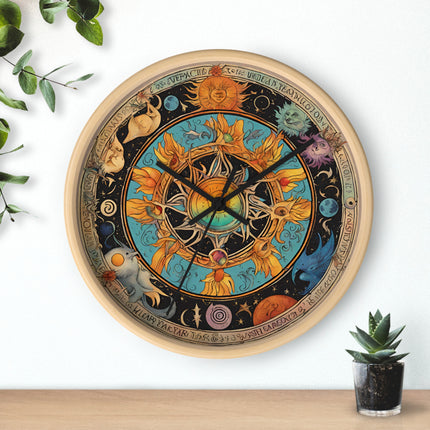 Sun Collage Wall Art Clock | Celestial Solstice Astronomy Wiccan Hanging | Comet Constellations Home Office Solar System Pagan Decor Gift