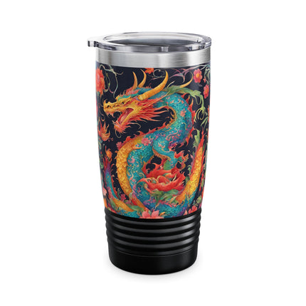 Dragon Tumbler | Japanese Flower Pattern Drink Companion | Floral Japan Insulated Travel Mug | Exercise Office College Road Trip Coffee Gift