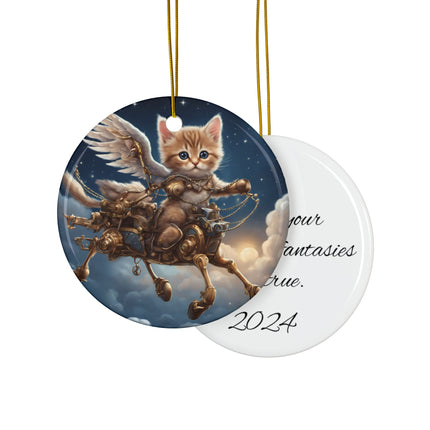 PERSONALIZED Flying Fantasy Christmas Winged Kitten Mechanical Reindeer Ornament