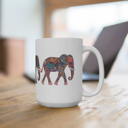 Cute Elephant Coffee Mug | Floral Pattern Design Elephants Cup | Animal Collectors Gift | Rise and Shine Morning Tea Wake up Mug