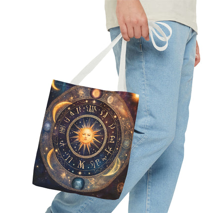 Moon Phases Tote Bag | Lunar Cycle Astronomy Wiccan Grocery Bag | Solstice Home Office Laptop Carrier | Solar System Travel Overnight Gift