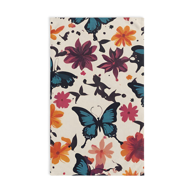 Floral Butterfly Hand Towel | Flower Pattern Flying Insect Decor | Bathroom Accent Drying Cloth | Spring & Summer Flutter Fly Polyester Gift