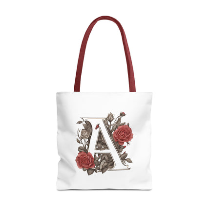 Custom Letter Personalized Tote | Rose Flowered Grocery Travel Bag | Floral Print Roses Office Laptop & Books or Exercise Overnight Carrier