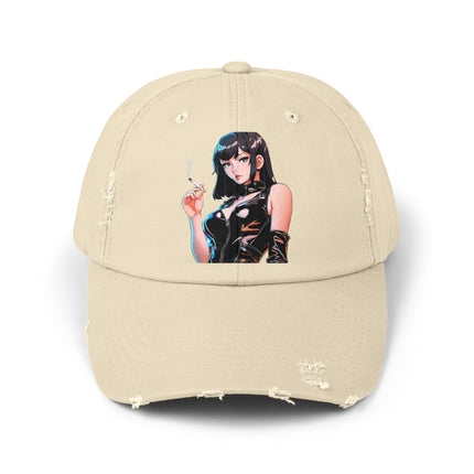 Cigarette Smoking Anime Girl Cap, Black Tight Leather Outfit Sexy Cute Hat, Japan Cartoon Secret Agent Style Spring, Summer, Fishing Wear