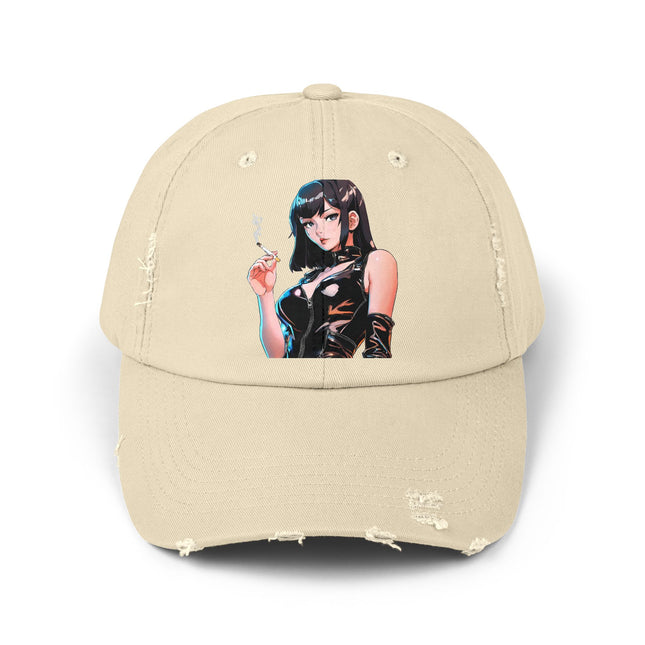Cigarette Smoking Anime Girl Cap, Black Tight Leather Outfit Sexy Cute Hat, Japan Cartoon Secret Agent Style Spring, Summer, Fishing Wear