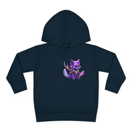 Neon Glowing Crystal Fox Toddler Girls Hoodie, Violet Blue Centaurian Cosmic Guardian Sweatshirt, Two Sided 2T 4T 5-6T Long Sleeve Hood