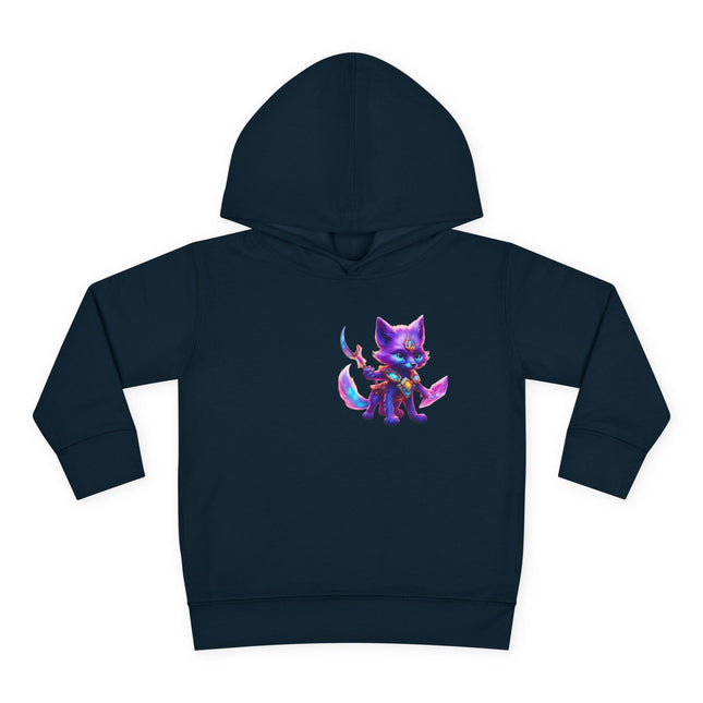 Neon Glowing Crystal Fox Toddler Girls Hoodie, Violet Blue Centaurian Cosmic Guardian Sweatshirt, Two Sided 2T 4T 5-6T Long Sleeve Hood