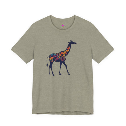 FLORAL GIRAFFE SILHOUETTE T-Shirt - Beautiful Wildlife Botanical Art Tee