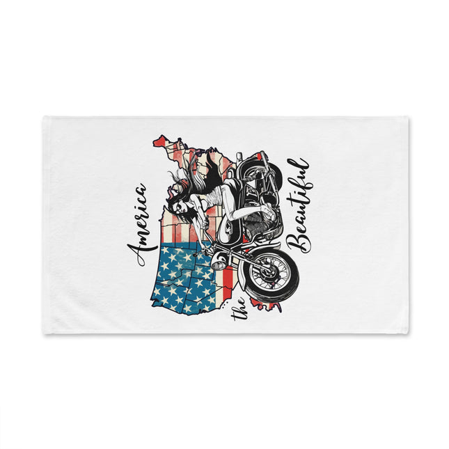 4th of July Cookout American Flag BBQ Hand Towel, Independence Day America the Beautiful Towel, Biker Girl Motorcycle Hand Accessory