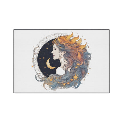 Moon Goddess Heavy Duty Floor Mat | Lunar Stars, Space Astronomy Lovers Gift | Astrology Woman Night Sky Flowing Hair Entry & Bathroom Decor