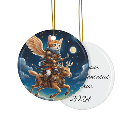 CUSTOM Flying Fantasy Christmas Future Winged Cat Ceramic Ornament