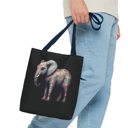 Elephant Gift Tote | Majestic Flower Pattern Grocery Bag | Animal Lovers Office Travel Carrier | Safari Kingdom Endangered Cotton Traveler