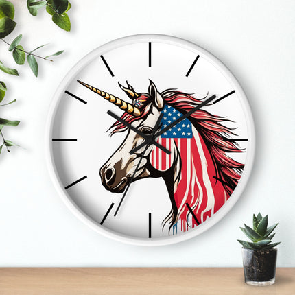 PATRIOTIC UNICORN Wall Clock - USA Freedom Fantasy Horse Decor