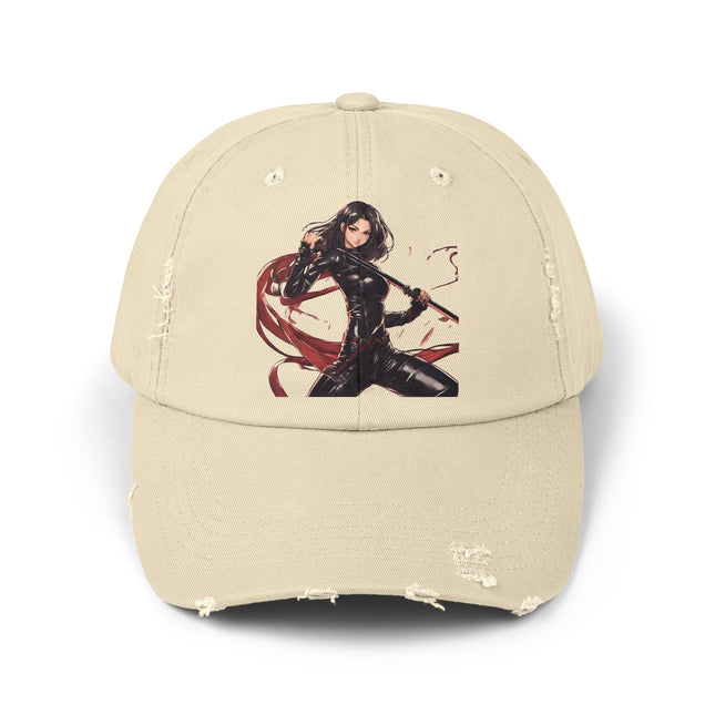Anime Girl Cap, Black Tight Leather Outfit Sexy Cute Hat, Japan Cartoon Katan Sword Swinging Style Head Gear, Spring, Summer, Fishing Wear
