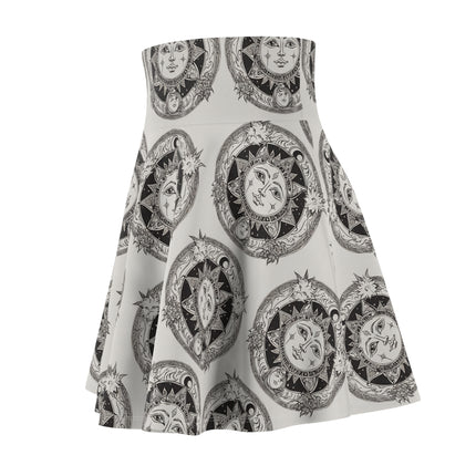 Sun & Moon Solar Wheel Pattern Skater Skirt | Wiccan Witchey Style Women's Summer Wear | Mystic Solar System Star Galaxy Gift