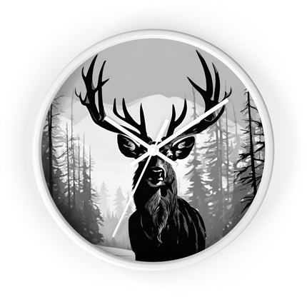 BIG BUCK HUNTER Wall Clock - Snowy Mountain Deer Hunting Decor