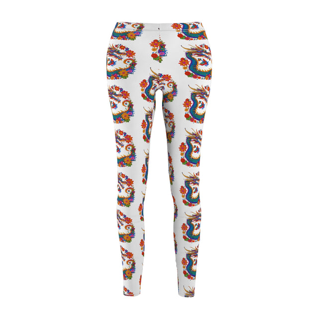 Flower Dragon Skinny Leggings, Floral Chinese Serpent Lounge Tights, Elastic Exercise Jogging Pattern Yoga Pants