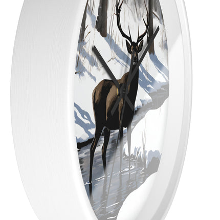 Deer Hunter Wall Art Clock | Winter Creek Big Buck Wall Hanging | Snowy Nature Scenic Home Office Hunting Lovers Gift