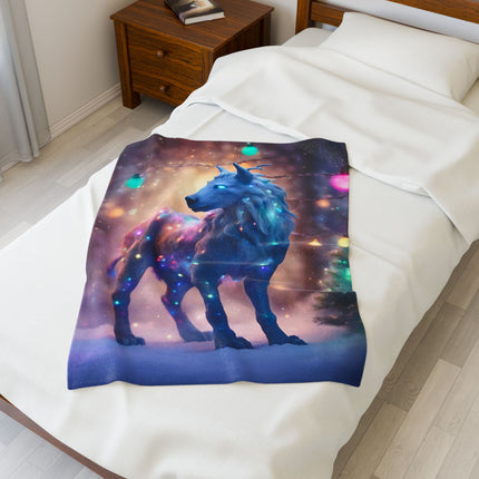 Mythical Beasts Christmas Blanket, Kids Adults Mystical Lights Plush Throw, Festive Fantasy Lovers Gift, Snow Creatures Holiday Twin Cover