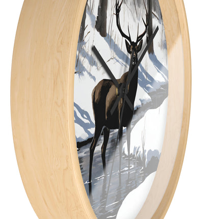 Deer Hunter Wall Art Clock | Winter Creek Big Buck Wall Hanging | Snowy Nature Scenic Home Office Hunting Lovers Gift