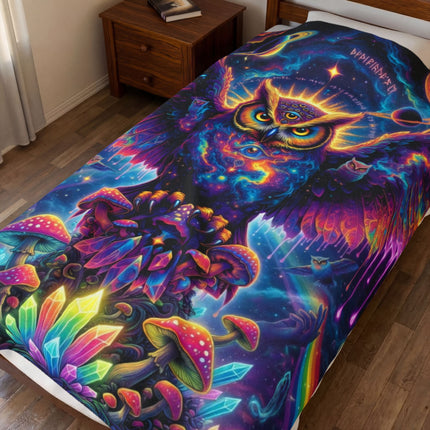 SPIRIT OWL GUARDIAN Galaxy Psychedelic Blanket