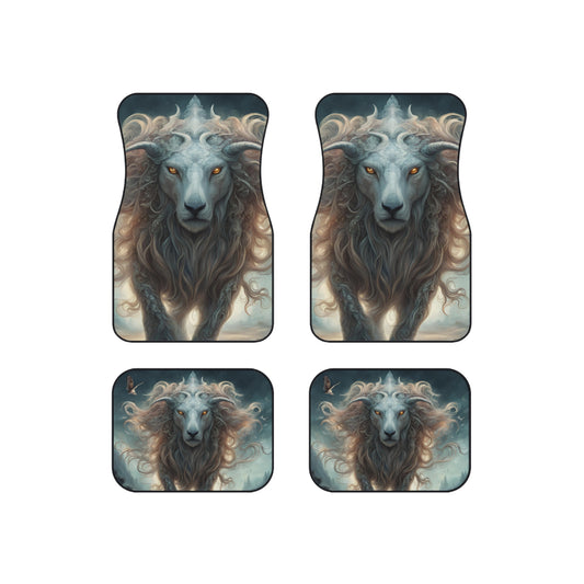 Majestic Myths Car Mats (Set of 4) | Mythological Horned Lion Automobile Accessories | Front & Rear Mystic Mane Floor Auto Truck Gift