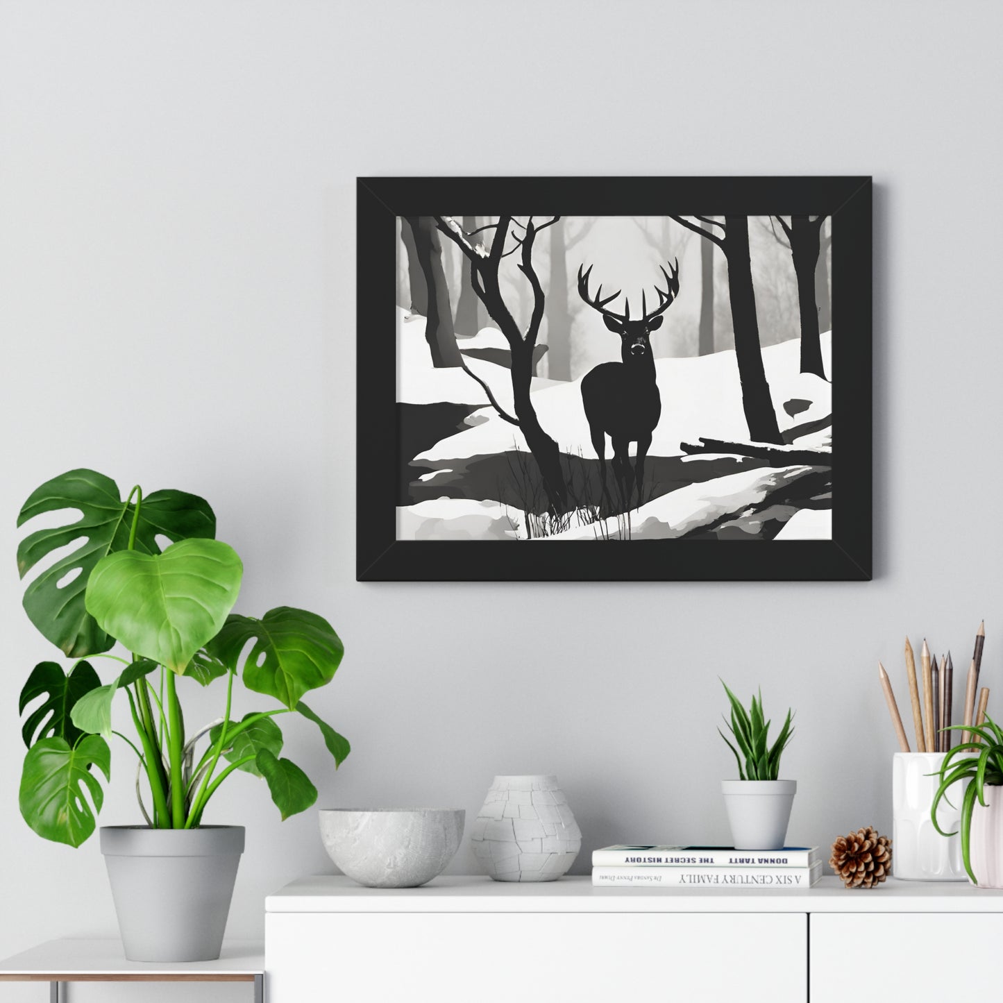 Animal Wall Art, Deer Hunter Picture, Big Buck Print, Hunting, Snowy, Creek, Shadow Wall Hanging, Winter Snow Image, Living Room Poster