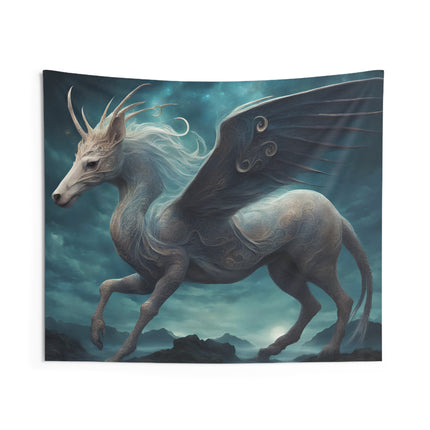 Majestic Myths Wall Art Decor | Pegasus Horned Winged Horse Tapestry | Sky Cloud Fantasy Game Room Hanging | Mythological Bed Room Gift