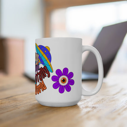 70s Groovy Coffee Cup | Trippy Psychedelic Alien Spaceship UFO Mug | Colorful Rainbow Gift | Weird Stoner Galaxy Cat Flower Teacher Gift