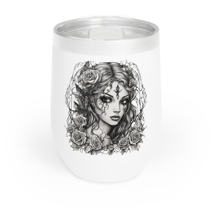 GOTHIC ROSE WEB MAIDEN Wine Tumbler - Flowered Mystical Fairy Beauty Cooler