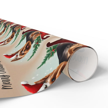 Dog Christmas Wrapping Paper, Yorkshire Terrier Sled Xmas Wrap, Santa Hat Yorkie Gift Wrap, Holiday Gift Wrap Roll