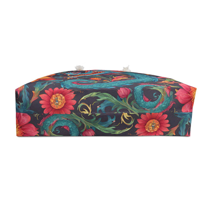 Custom Weekender | Japanese Dragon Travel Bag | Flowered Floral Serpent Japan Style Cruise Airplane & Hotel Road Trip Overnight Carrier