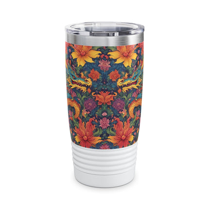 Dragon Tumbler | Japanese Flower Pattern Drink Companion | Floral Japan Insulated Travel Mug | Exercise Office College Road Trip Coffee Gift