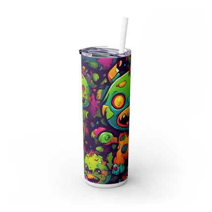 Kids Little Monster Skinny Tumbler | Colorful Funny Zombie Childs Insulated Cup | Furry Mutant Fun School Lunch Classroom Drink Traveler