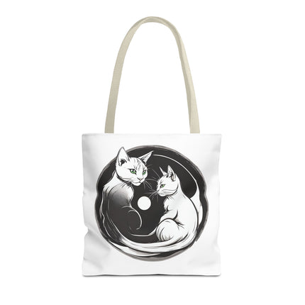 Cat Tote Bag | Moon Light Cats | Emerald Green Eyes Grocery Bag | Moonlit Mews Print Shopping Bag | Two Sided Office Carrier