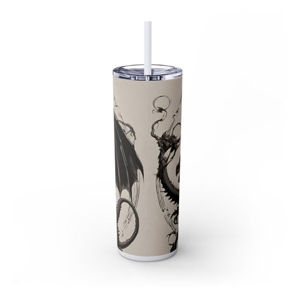 GOTHIC MEDIEVAL FLYING DRAGON Skinny Tumbler - Woman Beast Rider Dark Fantasy Cup