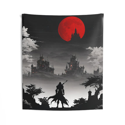 DEATH AND TERROR AWAIT Video Game Inspired Wall Tapestry - Retro Gaming Horror Decor
