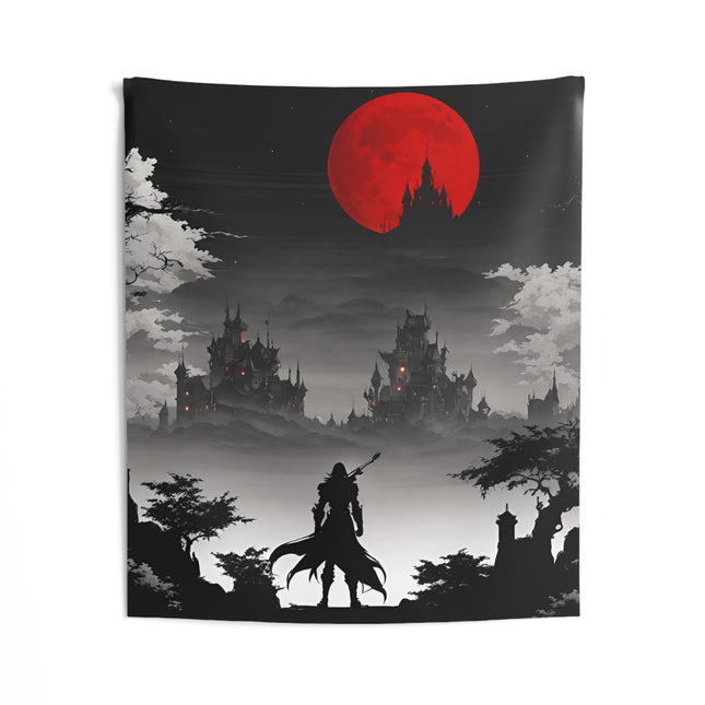 DEATH AND TERROR AWAIT Video Game Inspired Wall Tapestry - Retro Gaming Horror Decor