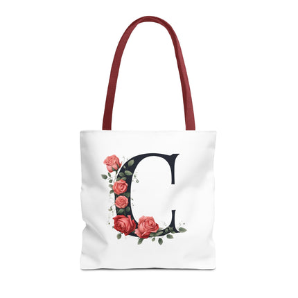 Custom Letter Personalized Tote | Rose Flowered Grocery Travel Bag | Floral Print Roses Office Laptop & Books or Exercise Overnight Carrier